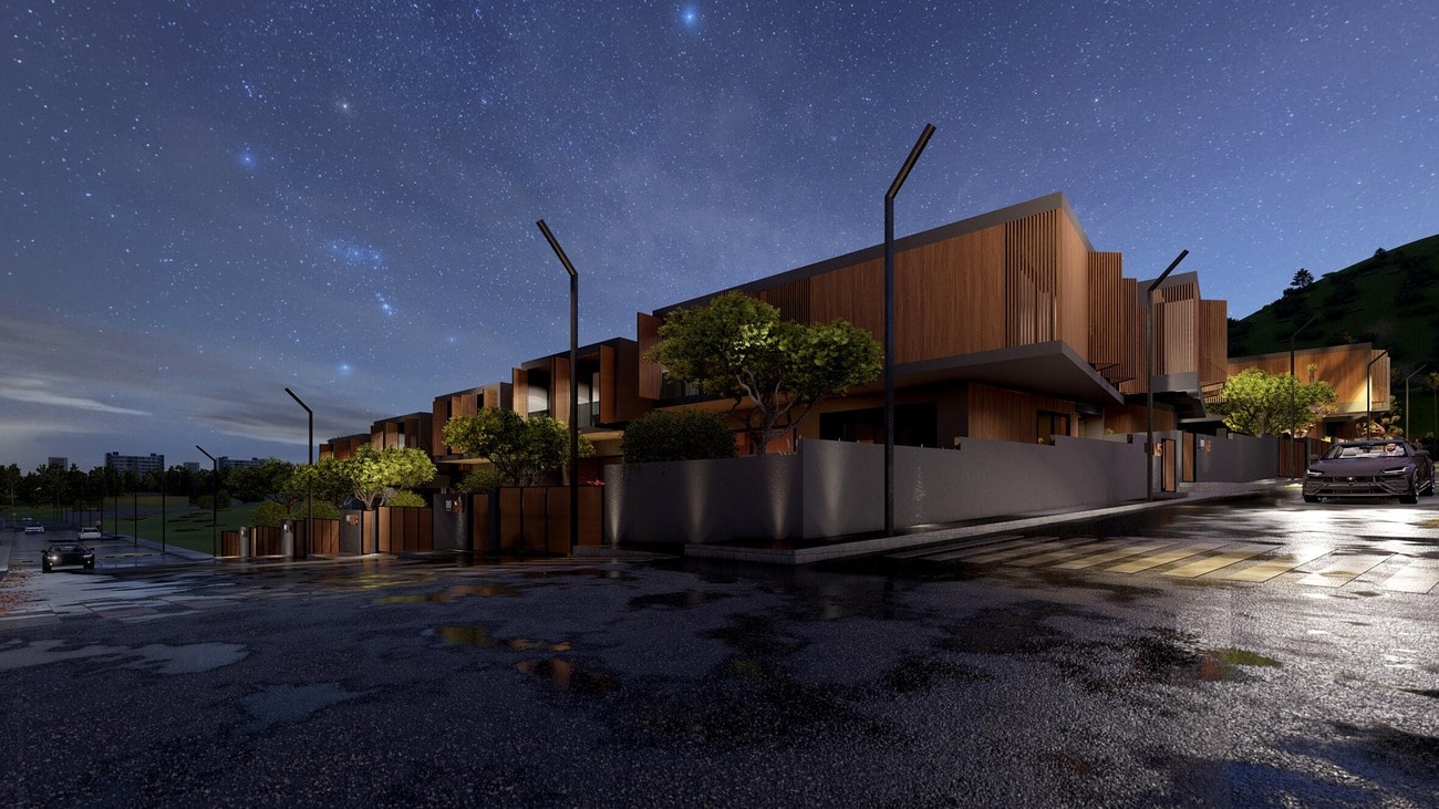 Dighomi Hills townhouses at night
